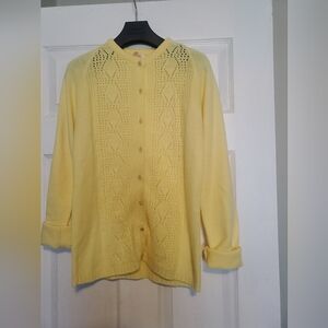 Vintage Yellow Knit Cardigan – Carlyle – Soft Acrylic Button Front Sweater